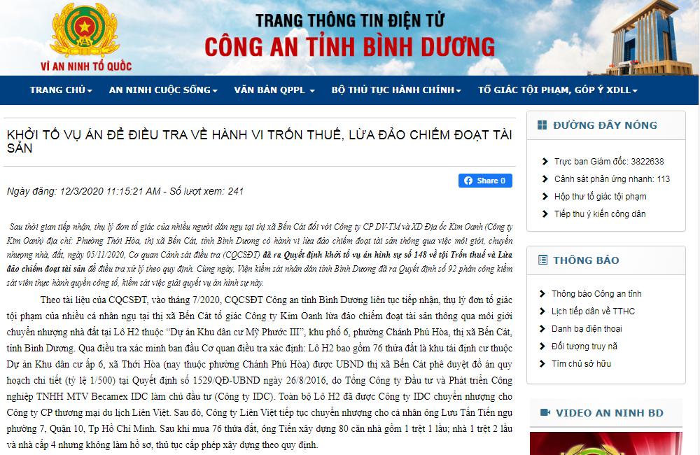 Vụ việc Công ty Kim Oanh: Công an tỉnh Bình Dương khởi tố là hoàn toàn đúng quy định của pháp luật